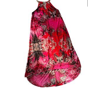 JENNIFER LOPEZ Red/Pink Print Sleeveless High-Low Dress Chain Trim - Size XS